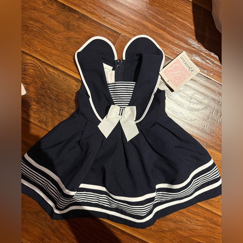 Bonnie Jean Navy and White Baby Dress with Bow 24MONTHS